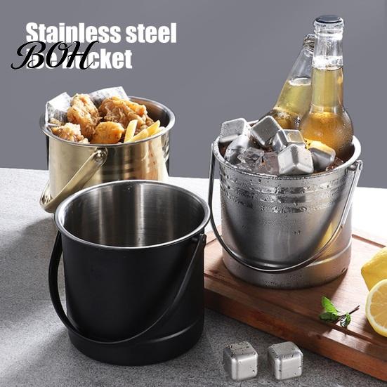 Portable Bar Ice Bucket Stainless Steel with Removable Strainer, Wine Champagne KTV Cooler for Beer Red Wine, Snacks Home Gatherings