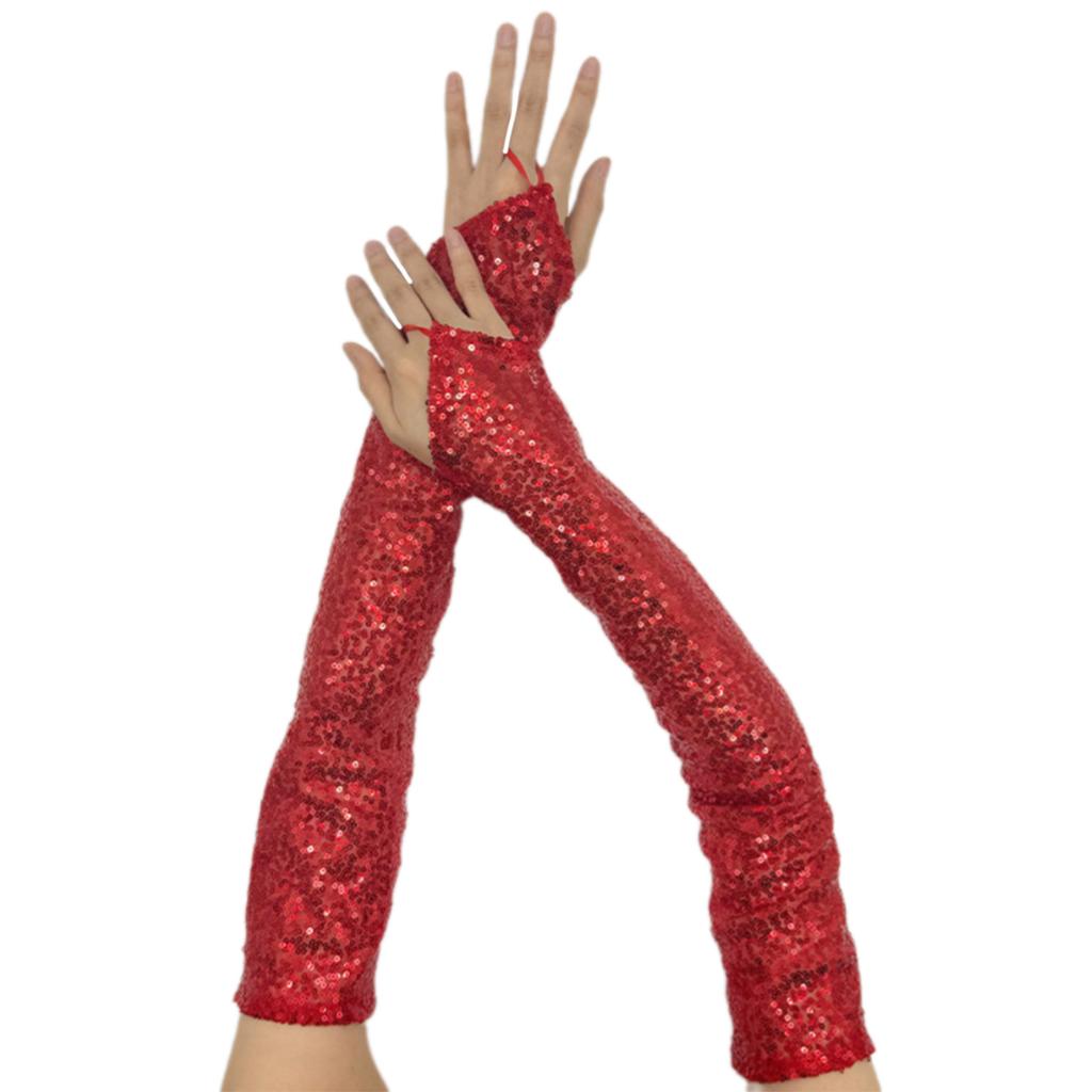 1pair Reflective Sequins Gloves Glitter Long Gloves Comfortable Breathable Glove for Costume Parties