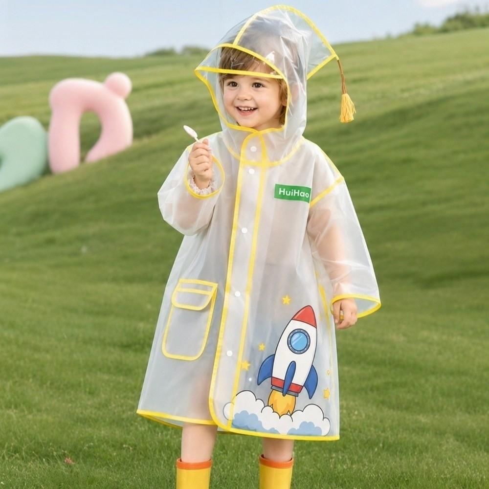 EVA Children Rain Poncho Transparent Student Rainwear Cute Rain Coat Jacket Outdoor Use