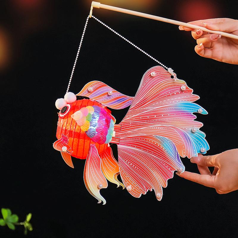 Светодиодный детский фонарь для праздника середины осени, благословение, ручной светящийся фонарь в виде рыбы, портативный светящийся фонарь в виде карпа кои