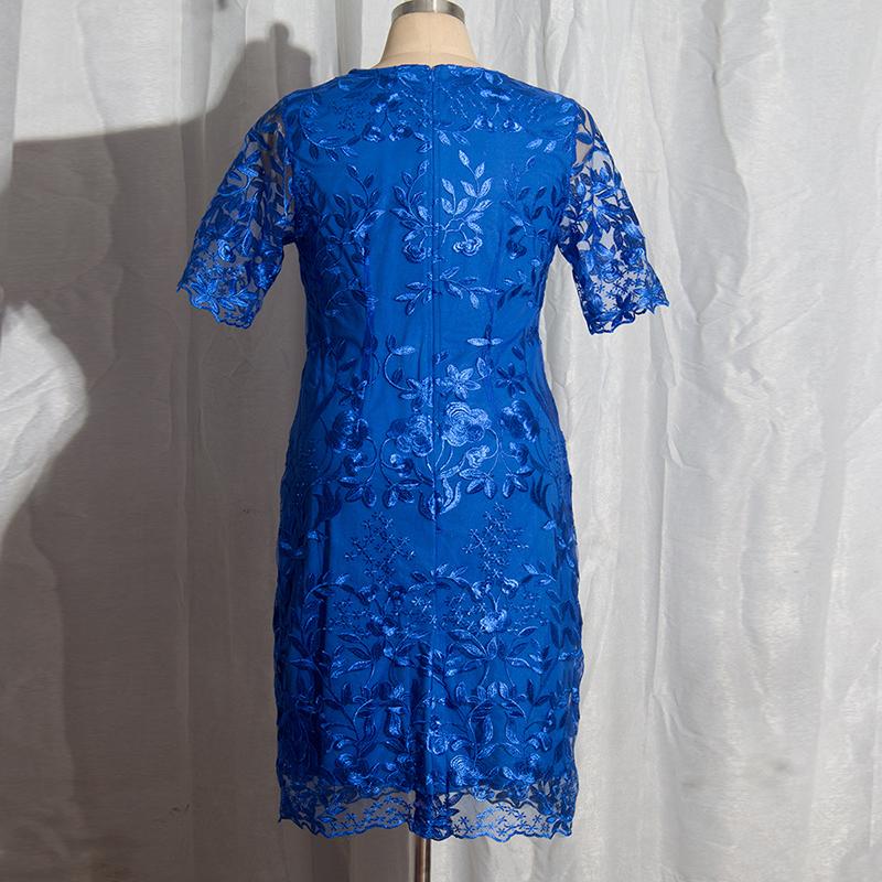 Женское платье Лето с коротким рукавом и вышивкой Женские длинные платья Кружевные платья с круглым вырезом большого размера