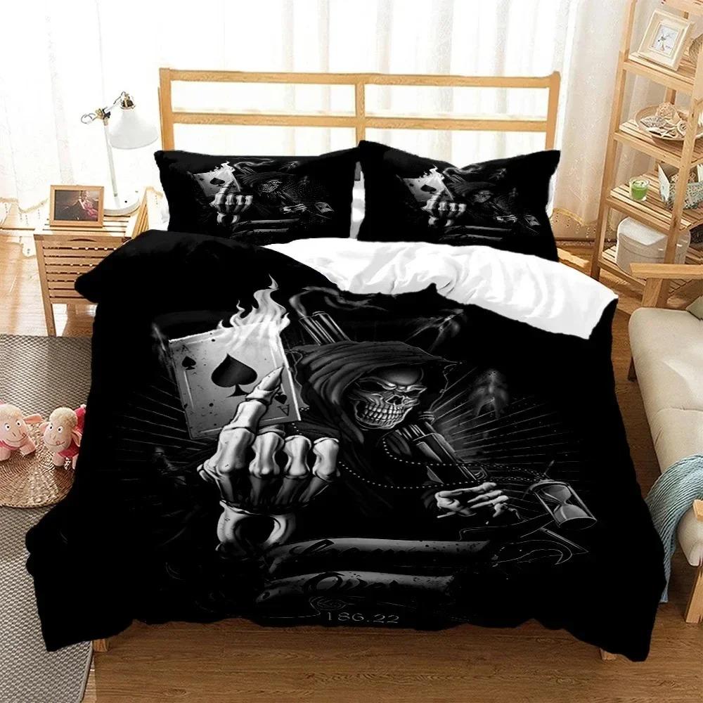 Mysterious Black Skeleton Digital Print Polyester Bedding Sets Child Kids Covers Boys Bed Linen Setfor Teens Bed Sheet Set