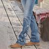 Женские джинсы клеш с высокой талией, винтажные, с вышивкой, bootcut, джинсовые брюки, ретро, повседневные, узкого кроя, длинные брюки