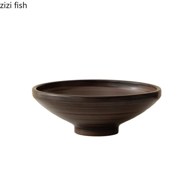 Винтажная грубая керамика глубокая тарелка креативная салатная тарелка на высокой ножке толстая суповая тарелка десертные тарелки фирменная посуда для отеля