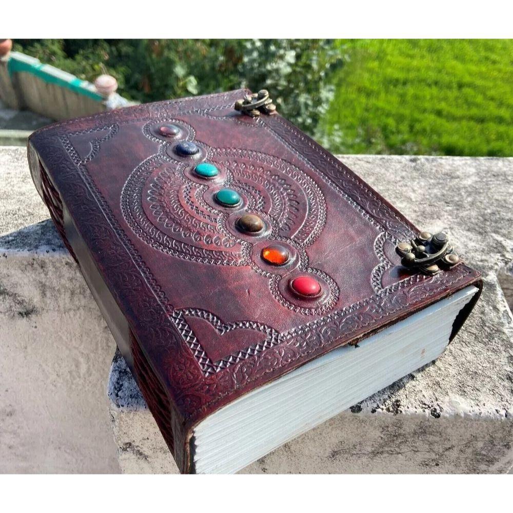Дневник в подарок, 10х7 дюймов, очень большой, коричневый кожаный журнал с семью камнями, 620 страниц