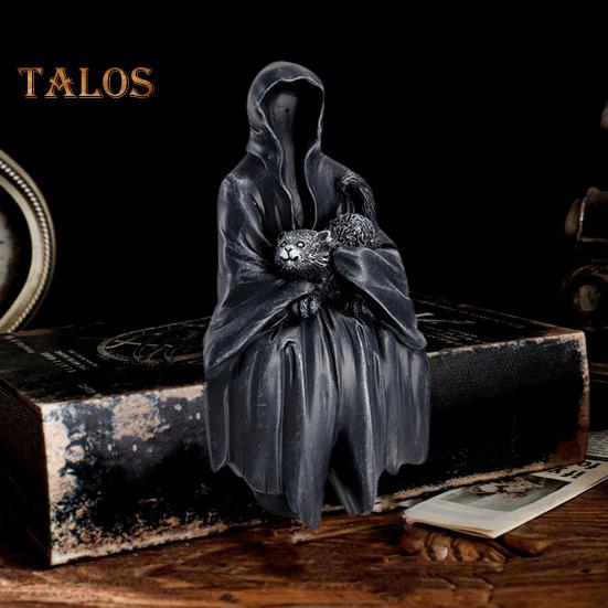 Halloween Grim Reaper Figurine Spooky Black Robe Death Ghost Resin Statue Sculpture Indoor Home Office Desktop Decoration Ornament Festival Gift