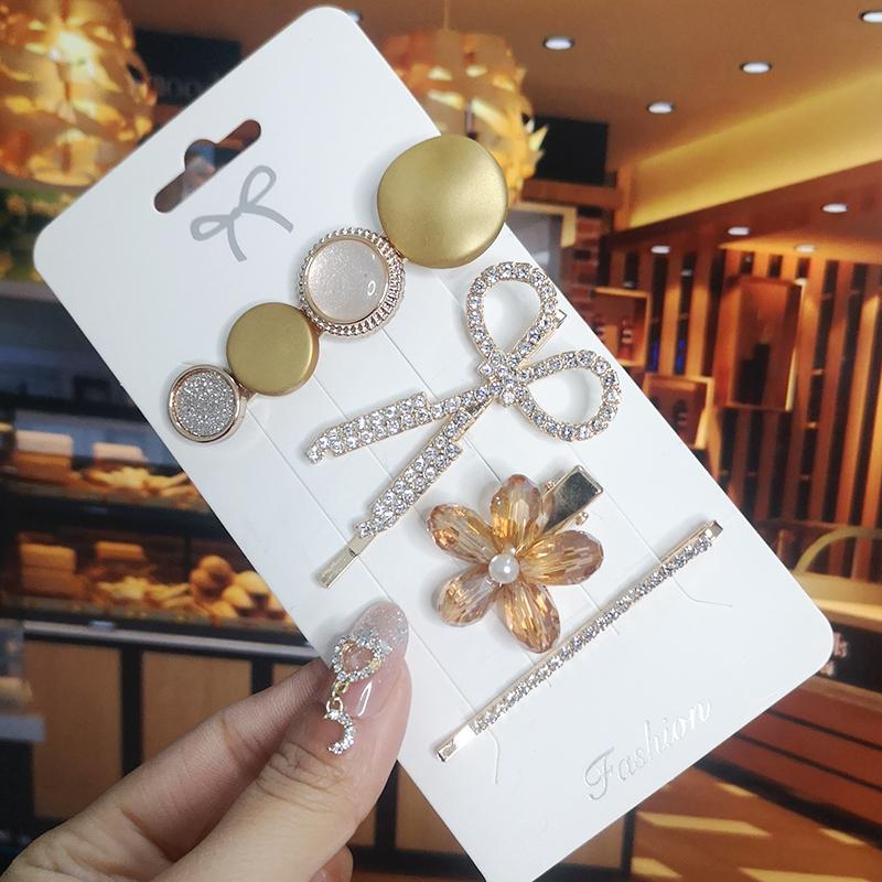 Корея Блестящий Кристалл Набор Заколок для Волос Модные Аксессуары для Волос Тренд для Женщин Девушка Жемчуг Стразы Заколка Боковая Заколка для Волос