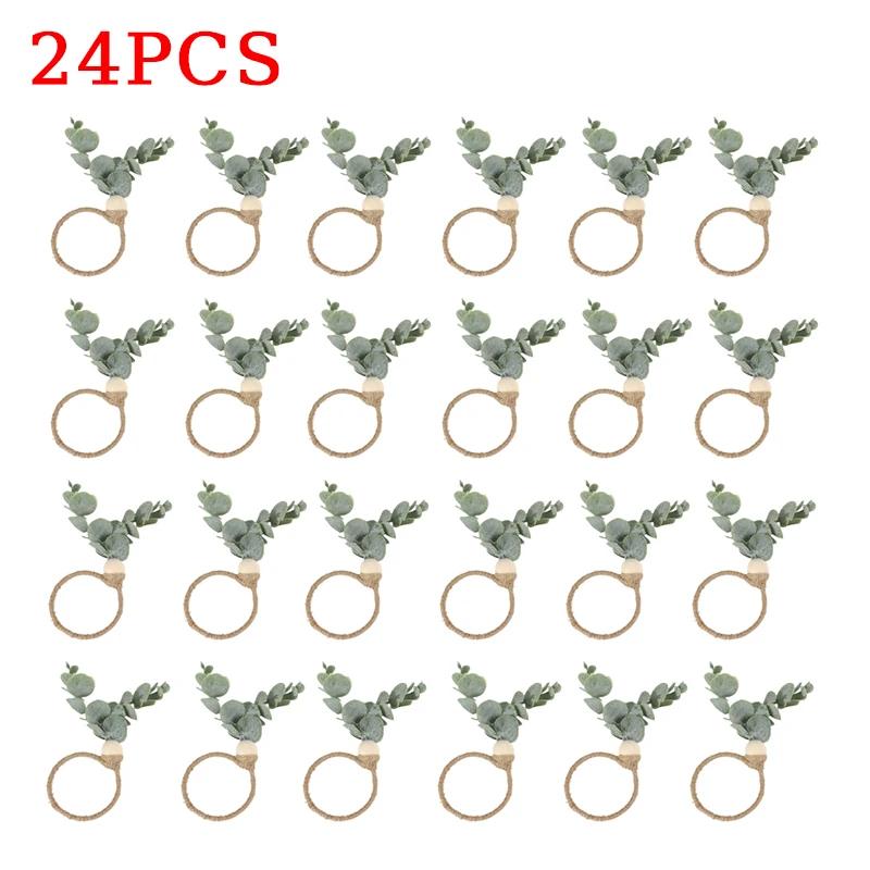 96PCS Thanksgiving Eucalyptus Leaf Napkin Ring Hotel Western Restaurant Banquet Table Setting Simulation Leaf Napkin Buckle