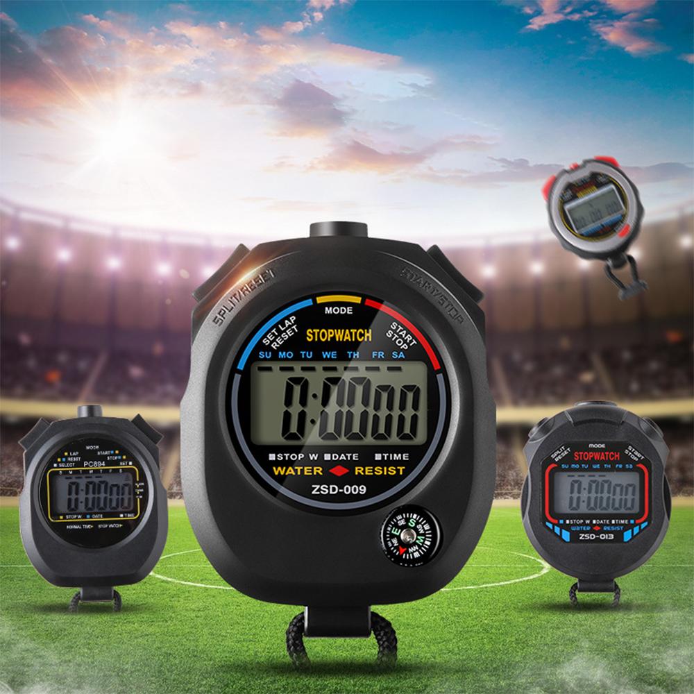Professional LCD Sports Stopwatch Waterproof Training Timer Portable 24H Clock Watch