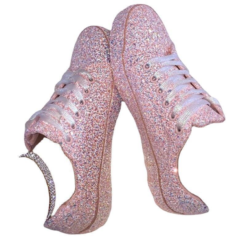 Весенние туфли на плоской подошве со шнуровкой и пайетками 2025 г.: Женские повседневные туфли с круглым носком и низким верхом