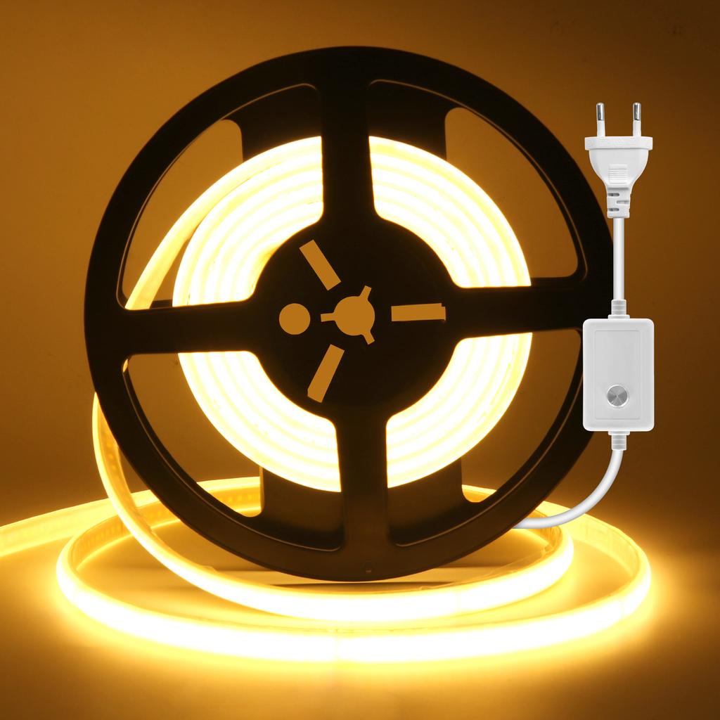 220V Dimmable COB LED Neon Strip Light Waterproof Outdoor Flexible Tape RA90 240LEDs/M with Switch Dimmer Plug