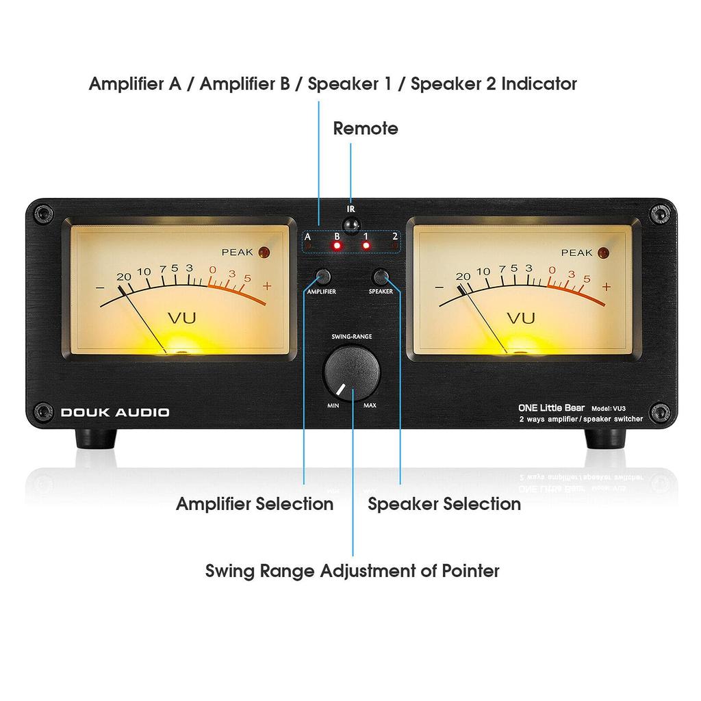 Douk Audio VU3 Dual Analog VU DB Panel Display Audio Switcher Box Meter, 2-полосный переключатель усилителя/динамика,
