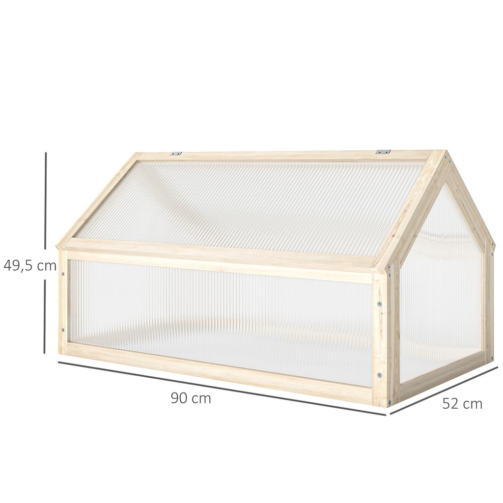Wooden Cold Frame Garden Polycarbonate Greenhouse with Openable Top Cover, Grow House for Flowers, Vegetables, Plants, 90 x 52 x 50cm, Natural