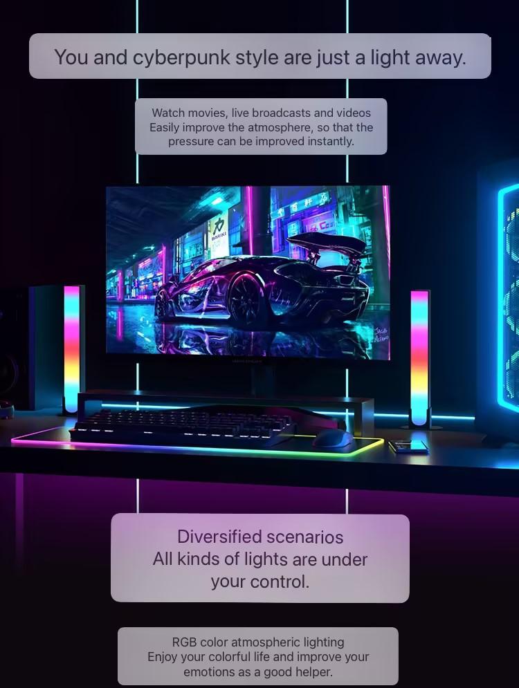 1 пара RGB-светомузыки, 180° умные световые панели, игровая светодиодная подсветка, 16 миллионов цветов DIY, пульт дистанционного управления, USB-подсветка с датчиком звука