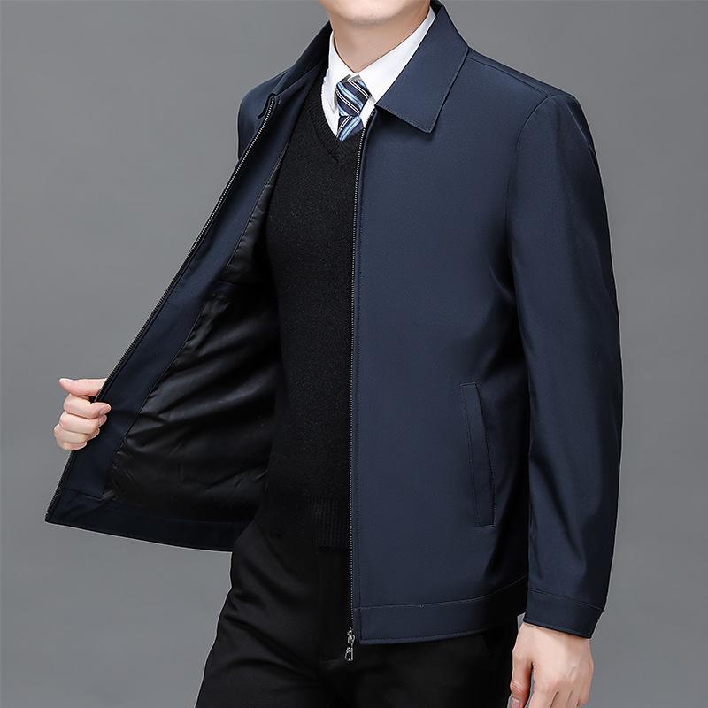 Мужская административная куртка в стиле business casual для межсезонья с подкладкой из плюша для мужчин среднего возраста