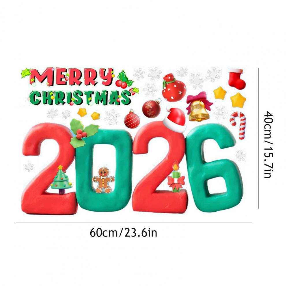 Christmas Glass Stickers 2026 Number Blessings Electrostatic Design Waterproof New Year Decal Festive Decoration