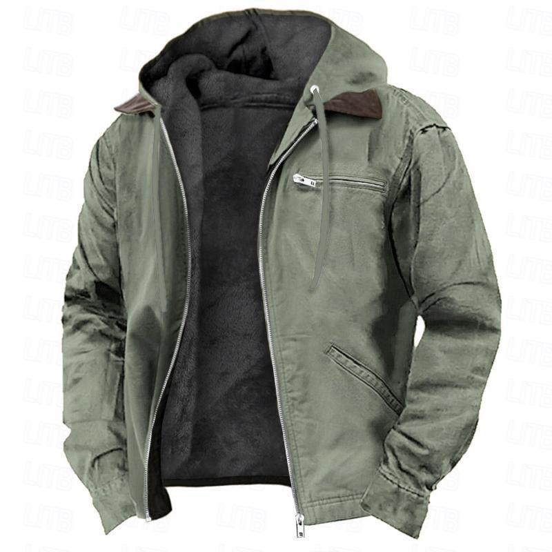 European And American Cross-Border E-Commerce Exclusive Solid Color Hooded Cotton Jacket Casual Men'S Fleece-Lined Zipper Pocket Jacket Coat