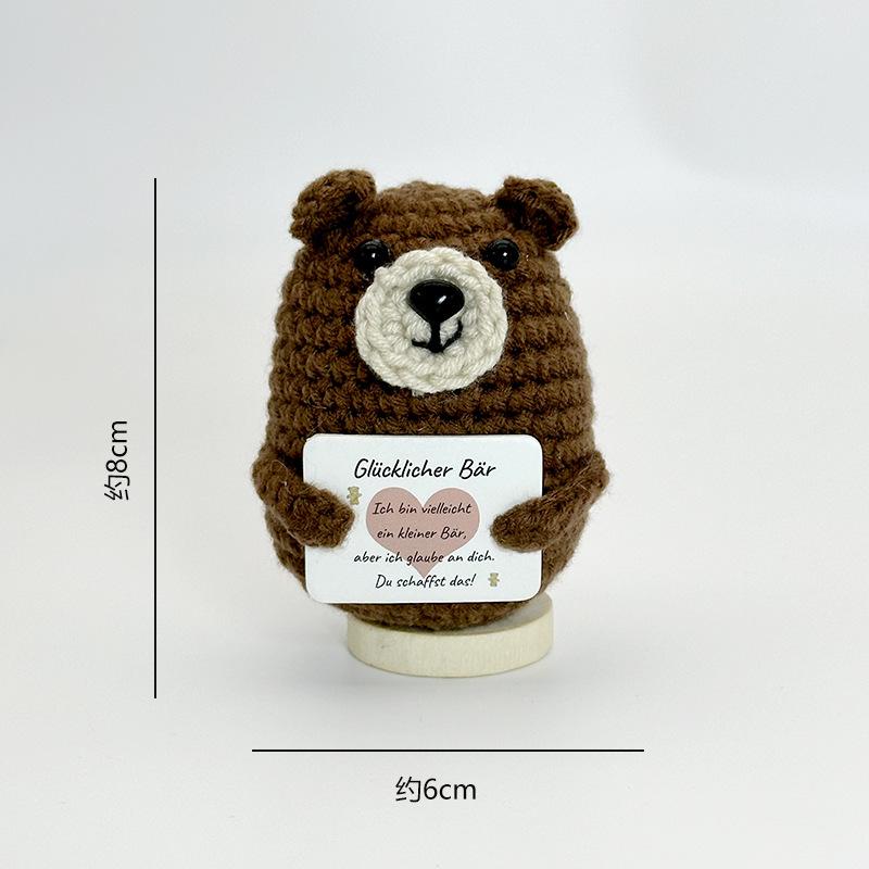 Funny Crochet Emotional Support Bear Doll With Card Desktop Ornament Handmade Knitted Pig Dolls Christmas Gifts Home Decoration