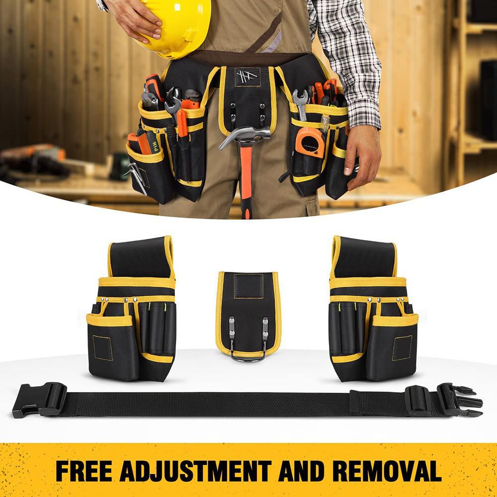 Cross-Border Yellow Canvas Tool Waist Bag: Multi-Functional Electrician & Carpenter Storage with Belt.
