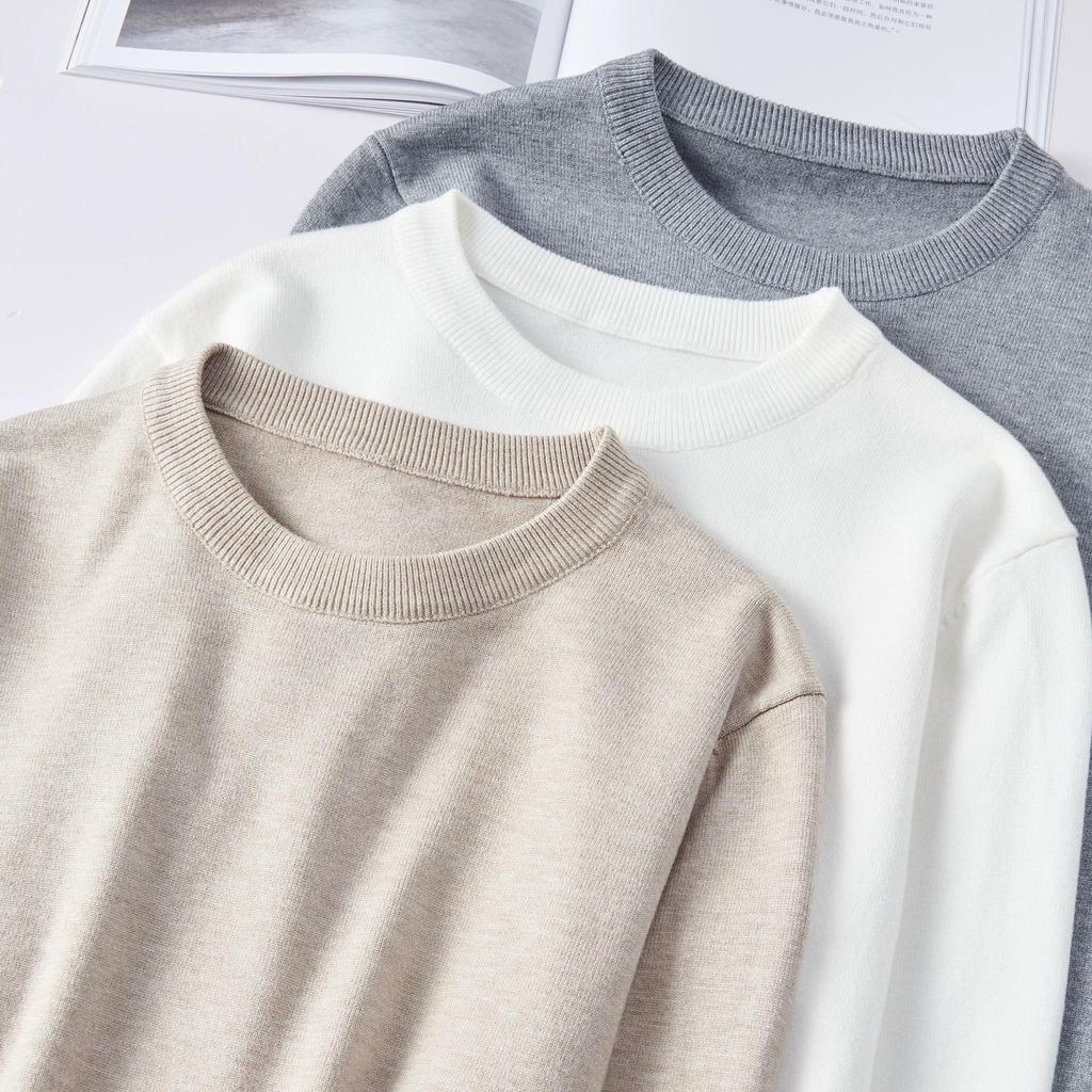 Мужской однотонный вязаный свитер с круглым вырезом - повседневный, осень/зима 2023