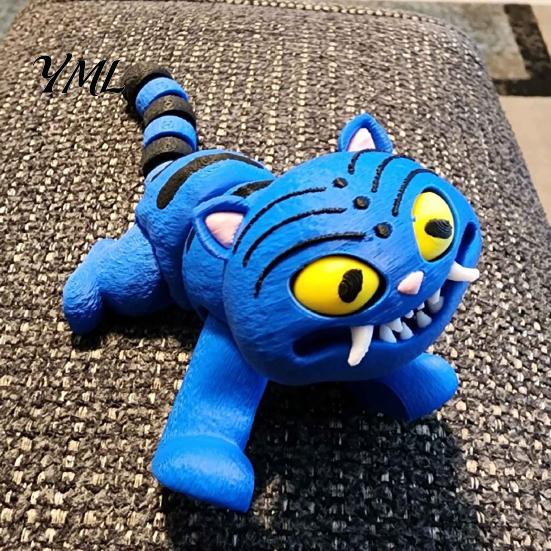 Fidget Toys for Adults 3D Printed Articulated Blue Tiger Figurine, Flexible Joint Toy, Miniature Animal Collectibles Posable Desktop Ornament