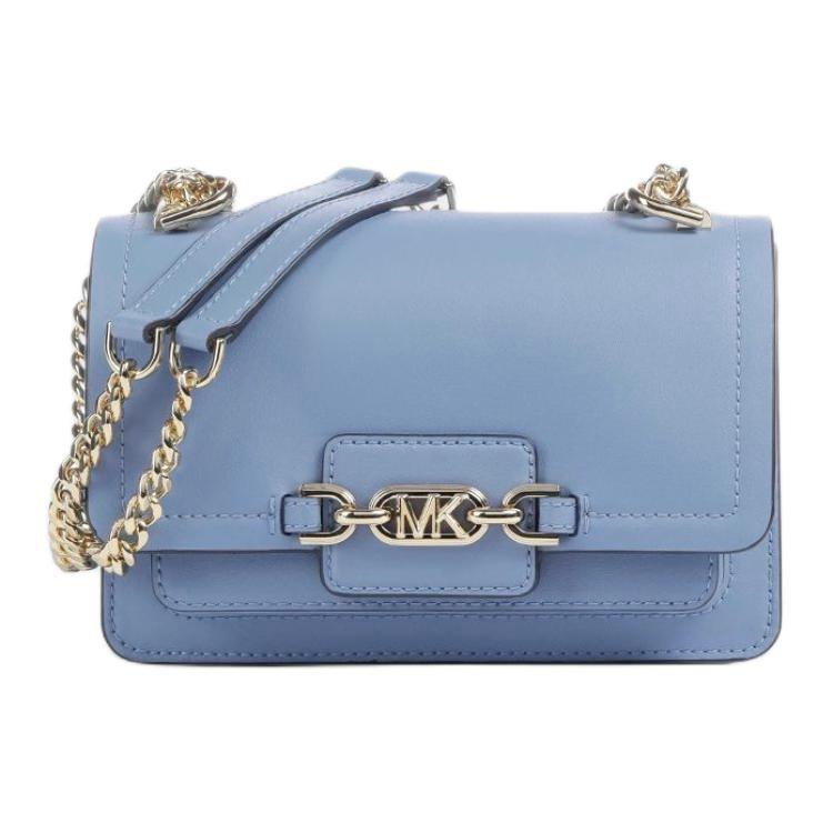 Michael Kors MK Heather Однотонная Сумка через плечо на цепочке с кнопкой-клапаном Кожаная Сумка на плечо Женская Сумка на плечо 32S2G7HC0L-FRENCHBLUE