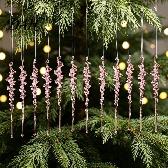Spiral Twisted Acrylic Ornaments 12Pcs Colorful Icicle Ornaments, Ice Bar Hanging Decor for Christmas Tree, Texture Xmas Tree Trimmings Realistic