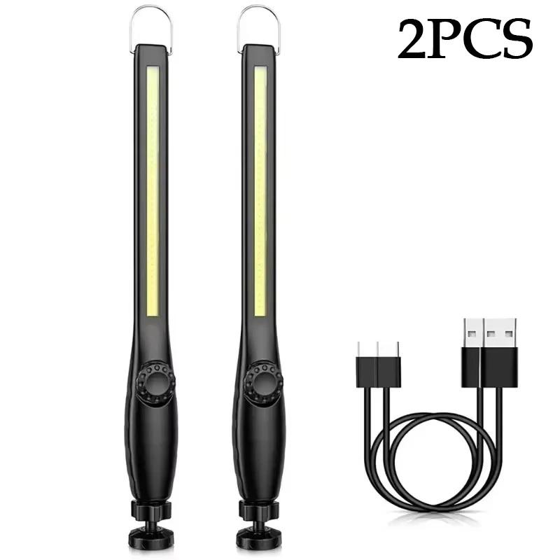 1/2/4PC COB Flashlight Magnetic Work Light USB Rechargeable Torch Hook Portable Lantern Inspection Light Camping Car Repair Lamp