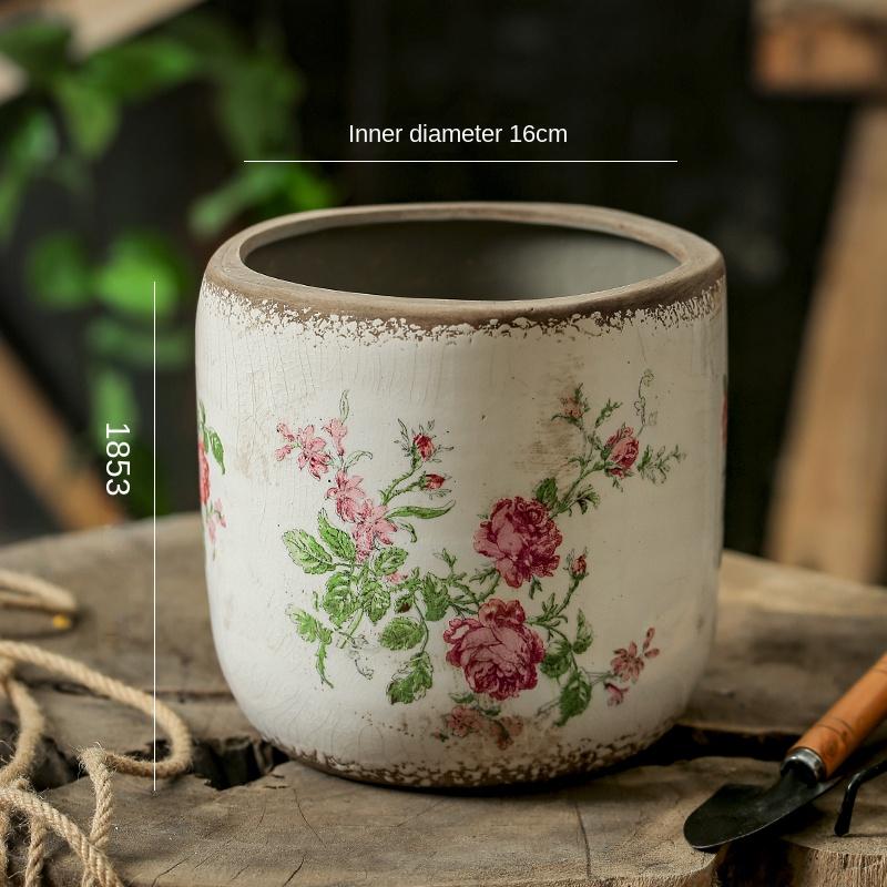 Vase Ceramic Pink French Style Household Flowerpot Simple Modern Retro Outdoor Courtyard American Hydroponic Vessel Drain Hole