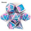 7 Pcs Blue Pink Standard Metal Dice Solid Metal Polyhedral Dice Set Suitable for Role-Playing RPG  Board Game Card Game