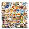 50 листов Акварельная жизнь Мультяшный Рисованный от руки Реалистичный Граффити Наклейка Пудинг Круассан Декоративный Чемодан Наклейка для Водного Стакана