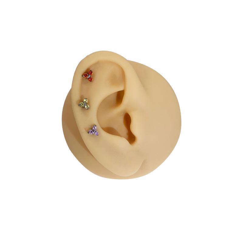 Титановый треугольник ASTM F-136 с паве из цирконов, серьга-пусет для хряща и губы с внутренней резьбой