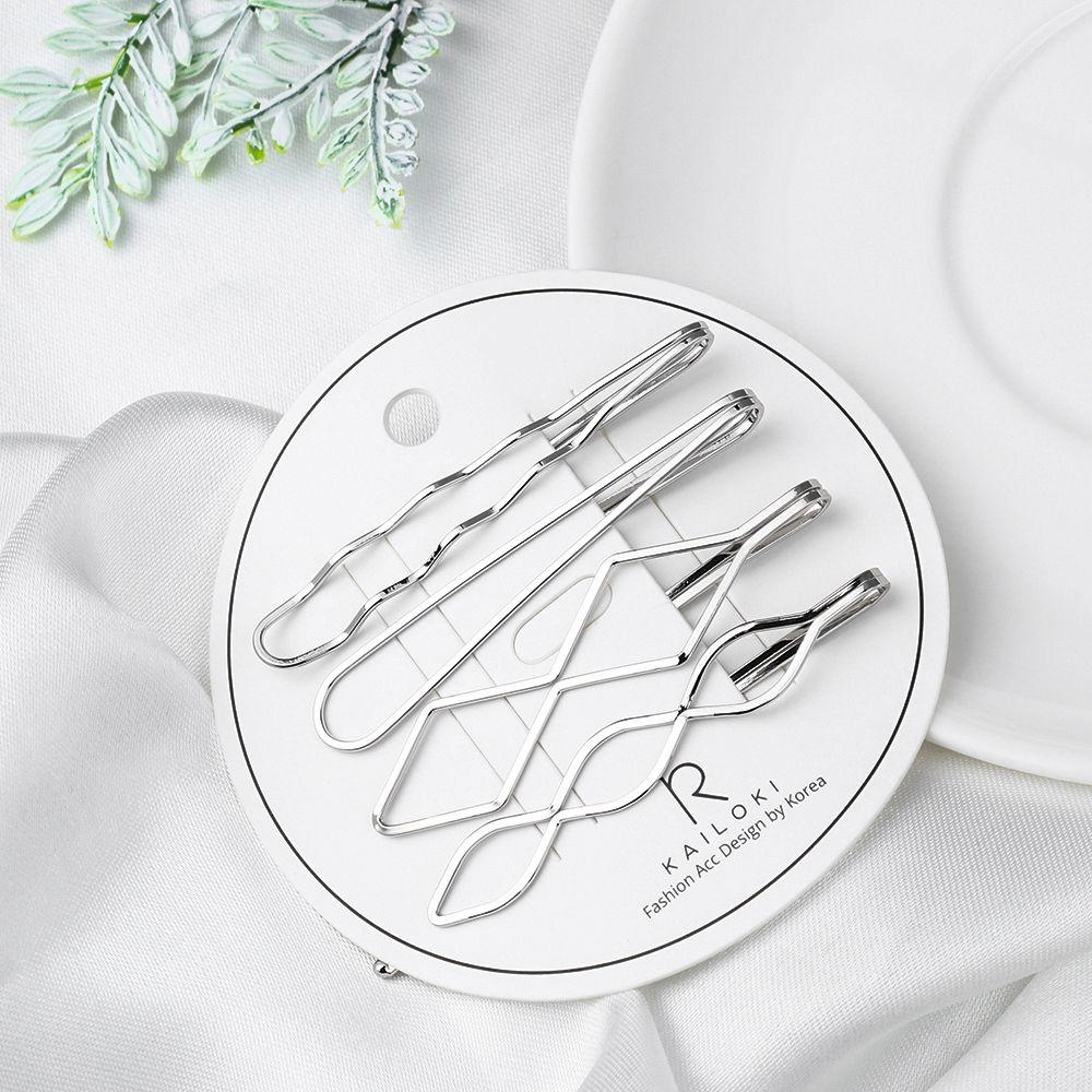 4pcs/set Simple Metal Women Geometry Hair Clip Girls Hairgrips Geometric Rhombus Barrettes