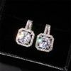Роскошные ювелирные изделия, стерлинговое серебро 925 пробы, круглая огранка, белый топаз, CZ, квадратный бриллиант, вечерние женские свадебные серьги-гвоздики для любви