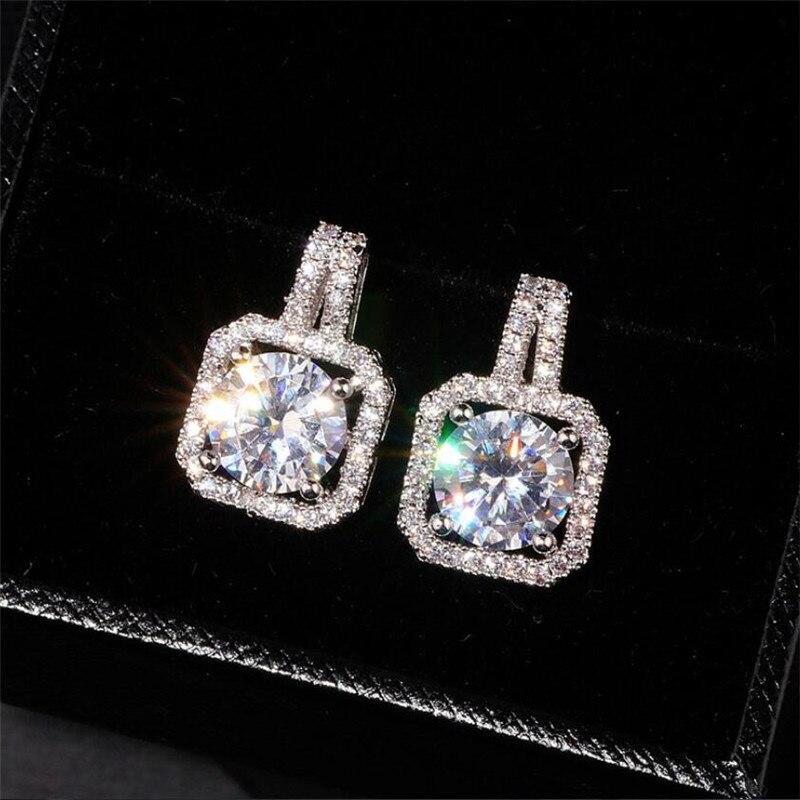 Роскошные ювелирные изделия, стерлинговое серебро 925 пробы, круглая огранка, белый топаз, CZ, квадратный бриллиант, вечерние женские свадебные серьги-гвоздики для любви