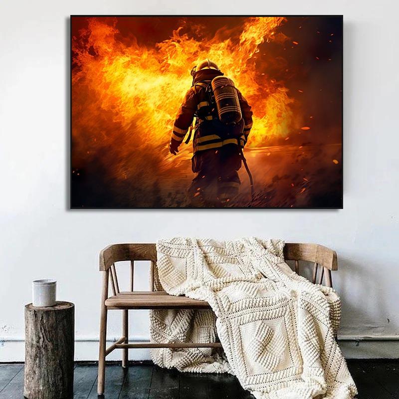 Brave Charge Firefighter Heroes Posters and Prints Canvas Printing Modern Wall Art Picture for Living Room Home Decor Gifts