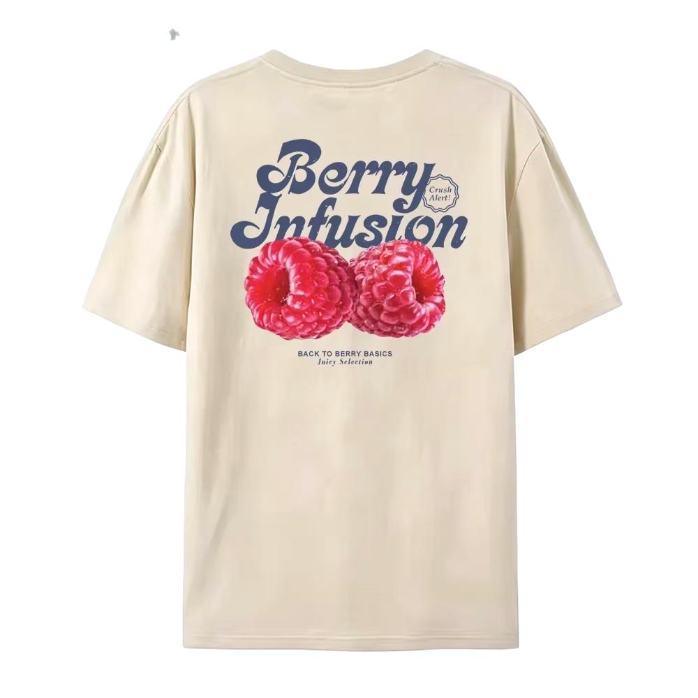 Футболка с принтом Berry Infusion Raspberry Vintage (задний принт) Мужская Женская Хип-Хоп Y2K Готическая Оверсайз Футболки с принтом Круглый вырез Короткий рукав Повседневная футболка
