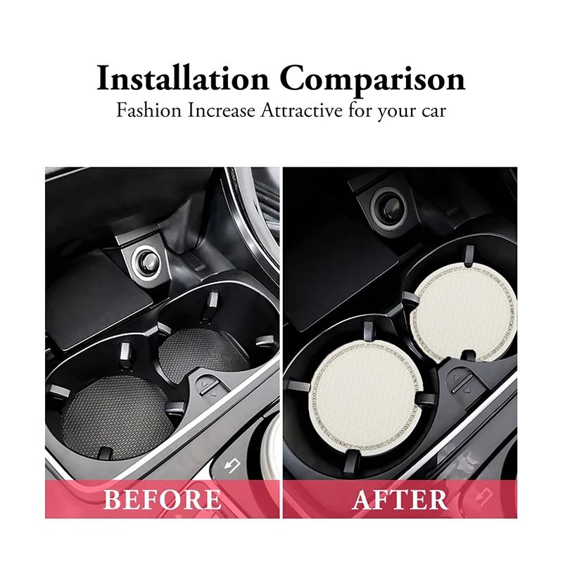 2pcs Non-slip Car Water Cup Pad Luminous Car Coaster Pad Mat Cup Bottle Holder Rhinestone Rubber Pad Mat Car Styling Accessories