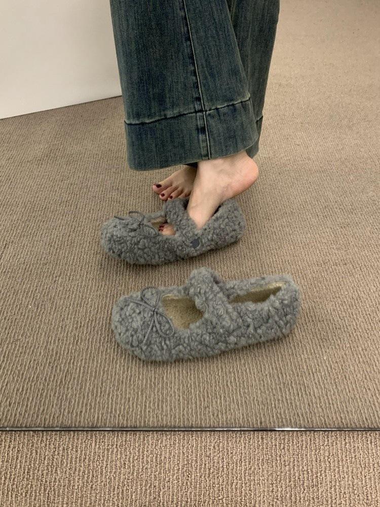 Обувь Mao Mao, женская обувь на осень и зиму 2024 года, новые туфли-лодочки с круглым носком и бантом, универсальные, из бархата и термохлопка, женская обувь