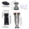 PESENAR Mime Artist Costume Accessories 6 Pcs with Beret Suspender Socks Gloves Face Paint for Halloween Dress up Costume