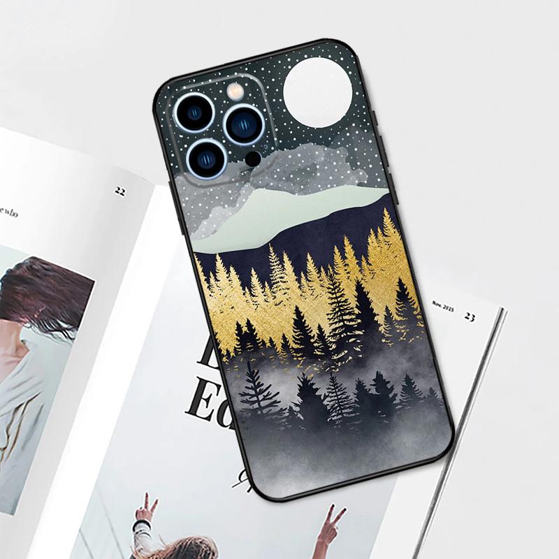 Чехол 'Горный пейзаж и ночное небо' для iPhone 17 Pro Max 14 13 12 11 15 16 Pro Max mini 15 Plus 16e 17 Air