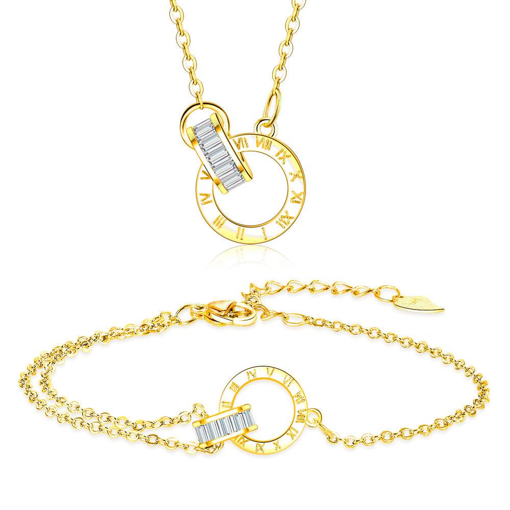 Романтичный элегантный комплект из кольца с римскими цифрами, браслета, женской универсальной цепочки на ключицу, ювелирных изделий Love Hand