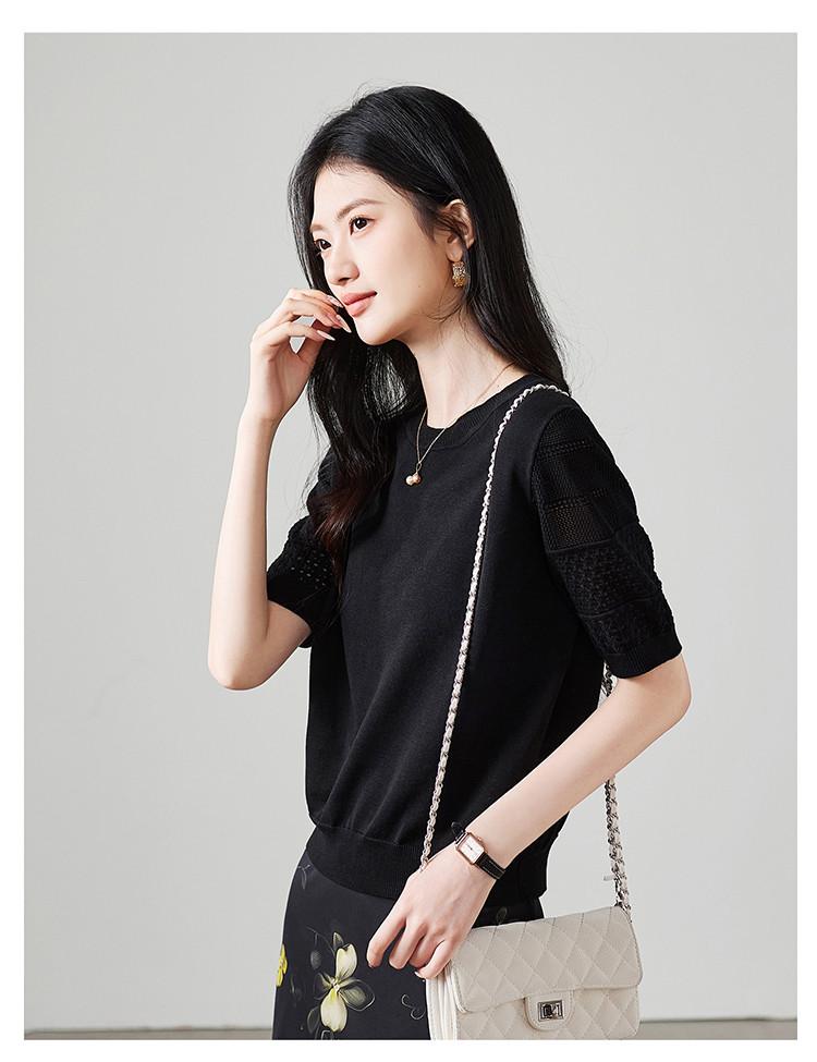 Hollow out short sleeved knitted sweater for women in 2026 spring fashion, versatile and slimming casual top