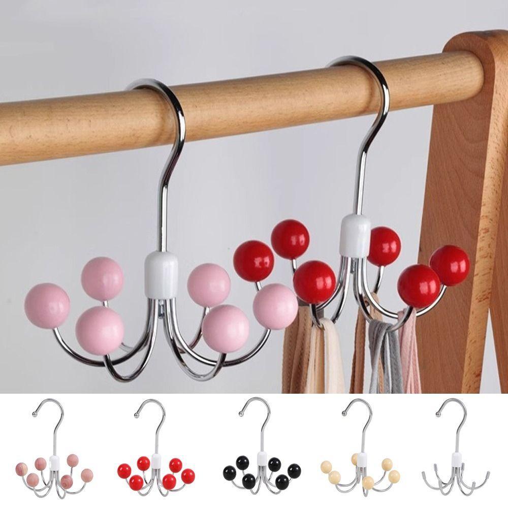 Iron Six-claw Hook Rotatable Clothes Hangers Multifunctional Wooden Ball Swivel Hook Entrance
