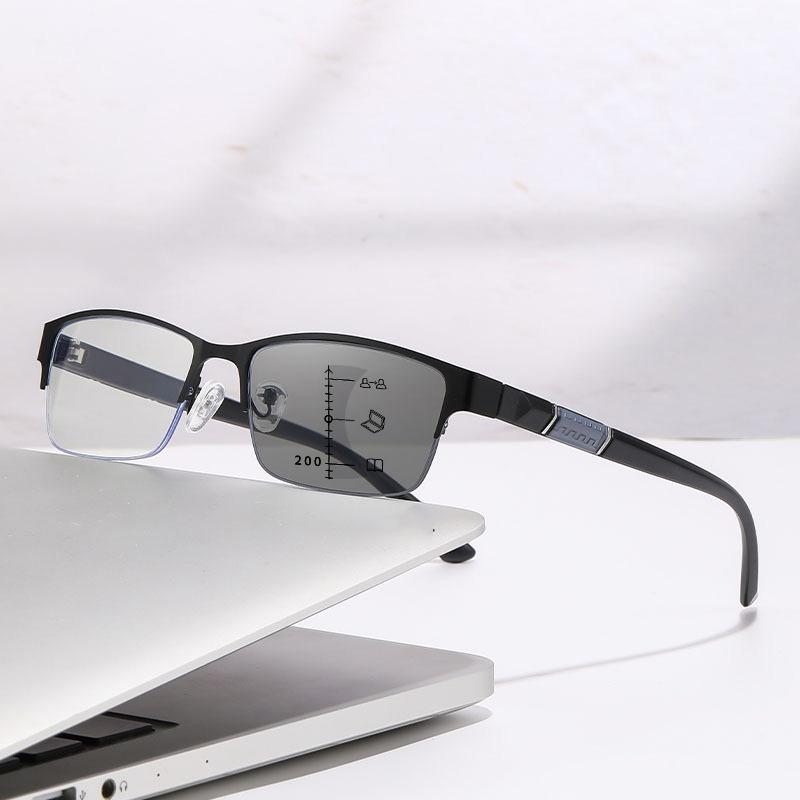 Металлические очки для дальнозоркости с солнцезащитными козырьками, умные фотохромные мультифокальные очки для чтения для мужчин, бизнес-очки для пресбиопии