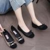 2025 New Women's French-Style Sequined Bow Flats: Square Toe, Shallow Mouth Evening Shoes