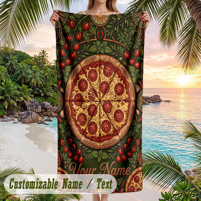 Peacock Floral Artwork Theme Quick Dry Beach Towel Custom Name Text Print Large Sand Resistant Towel Beach Vacation