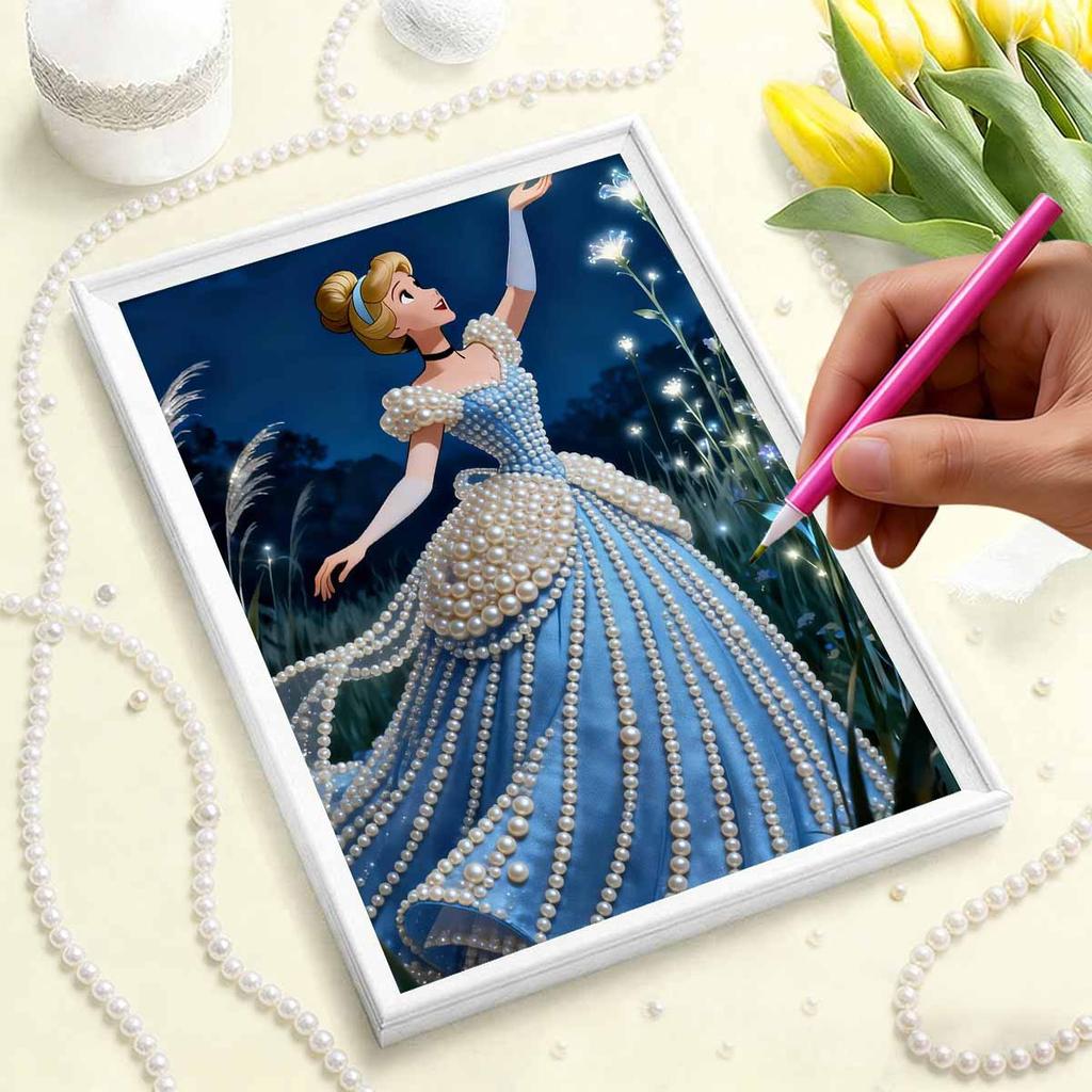 Disney Жемчужная живопись Золушка Синее платье Ночной танец Творческое искусство Изысканный пейзаж Сверкающая картина Ремесло Домашняя настенная декорация Сделай сам Ручная работа Подарок