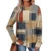 Women's Winter Color-Block Printed Lightweight Brushed-Cotton Round Neck Top
