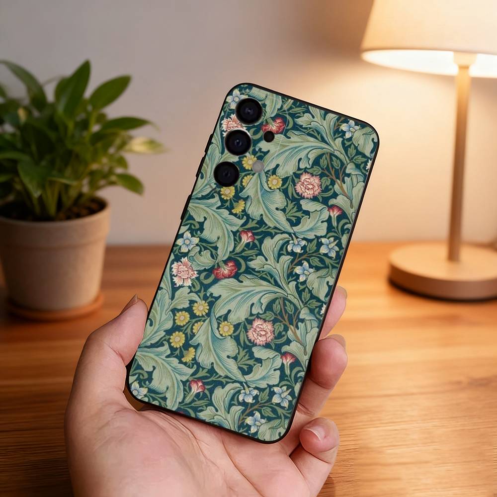 William Morris Black Cover Phone Case For Samsung S26,S25,S24,S21,S22,S23,S30,Ultra,S20,Plus,Fe,Lite,5G